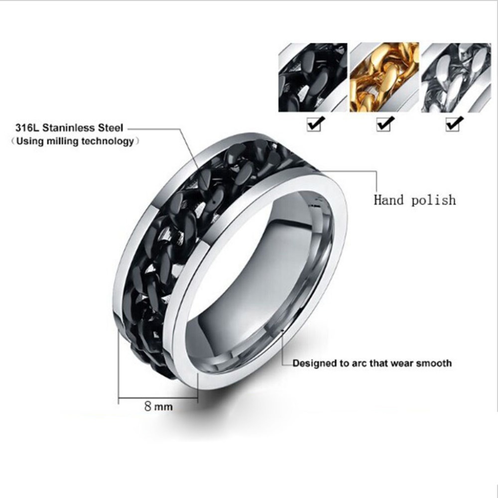 Rotatable Chain Titanium Steel Men's Rings 8-11 - Picture 3 of 8